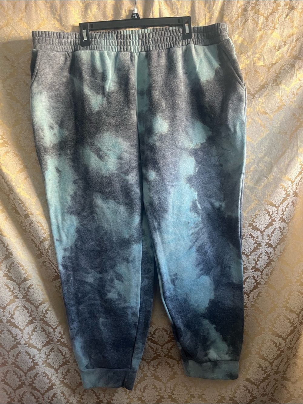 Fashion Nova 3X Teal & Black Tie-Dye Jogger Pants